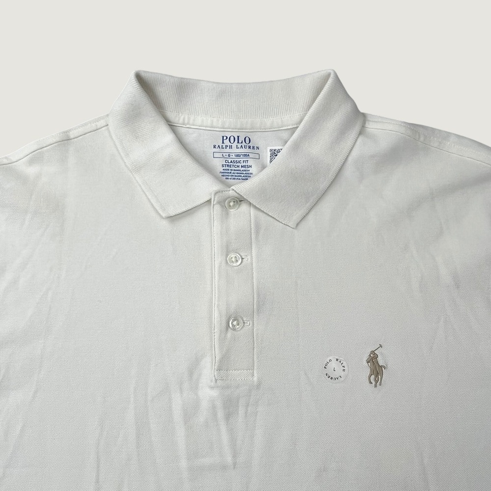 Polo Ralph Lauren Polo Shirt Classic Fit Large Cream Stretch Mesh NWT